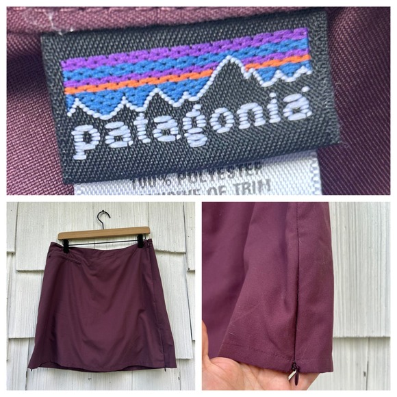 Patagonia Pants - Patagonia Womens Duway Burgundy Skirt Built In Shorts Side Zippers Pocket Size 8